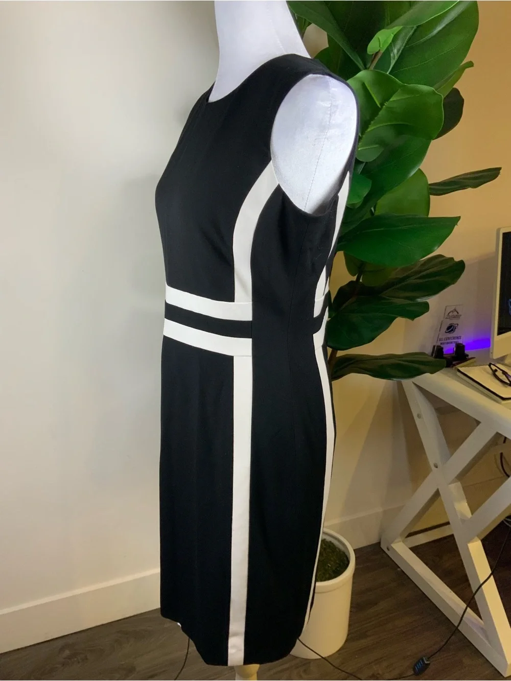 Calvin Klein Black Sheath Dress with White Contrast Panels